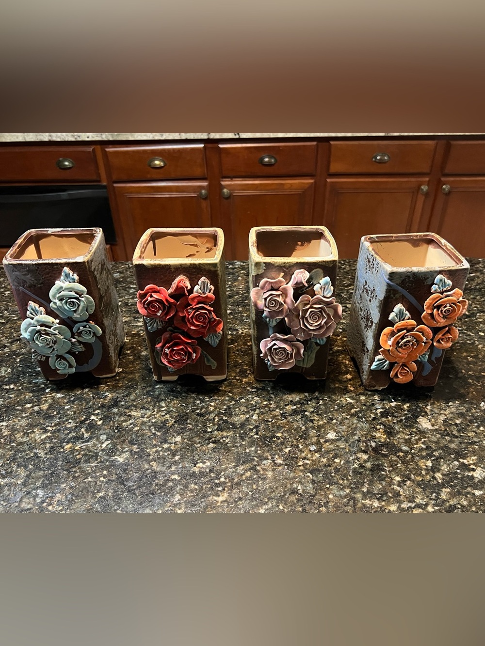 Handcrafted Ceramic Rose Accent Vases - Set of 4